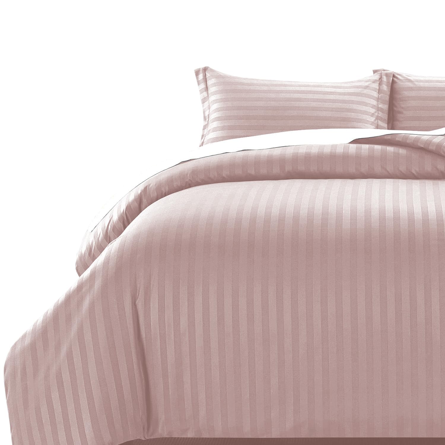 MOONLIGHT20015 Double Duvet Set Reversible Stripes Satin Double Bedding Set with 2 Pillowcases Soft Hypoallergenic Duvet Cover (Peach 200x200 CM) — image 1