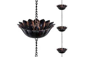 hogardeck 8.5FT Rain Chain with 12 Cups for Gutters Outside, Decorative Metal Rain Catcher with Adapter, Stake & Bell for Dow