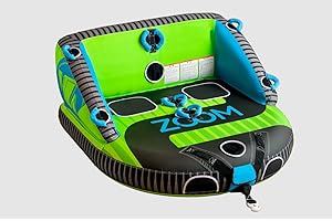 ZUP Zoom 2-3 Person Towable Heavy Duty Deck Tube for Boating with Dual Quick-Connect Tow Hooks, Padded Handles, Full Nylon Cover and Neoprene Body Pads