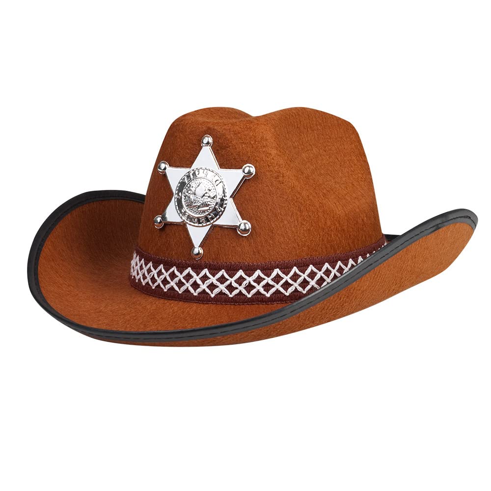 Boland Junior Sheriff Hat – Brown Western Cowboy Fancy Dress Accessory with Sheriff Star and Chin Cord – Kids Wild West Costume Hat for Boys and Girls – One Size