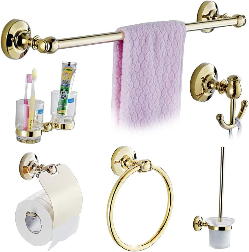 VHVCX Antique Polished Bathroom Accessories Luxury Gold Solid Brass Bathroom Hardware Sets Wall Mounted Bathroom Products,Set