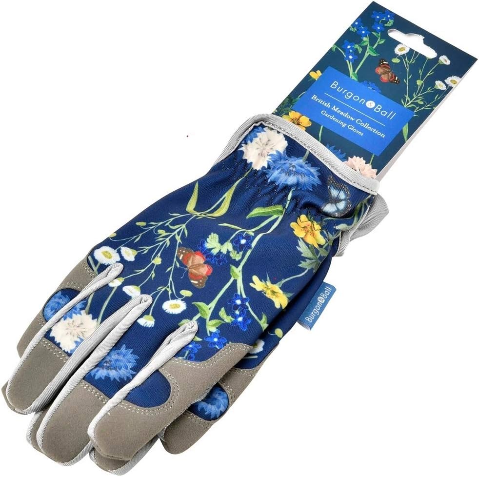 Burgon & Ball RHS British Meadow Blue Gardening Gloves Cushion Palm One Size Machine Washable - Image 3