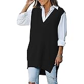 Viottiset Women's Oversized V Neck Knit Sweater Vest Tunic Sleeveless Pullover Top