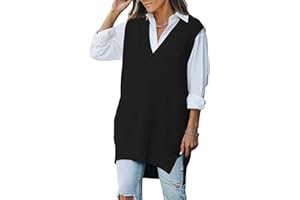 Viottiset Women's Oversized V Neck Knit Sweater Vest Tunic Sleeveless Pullover Top