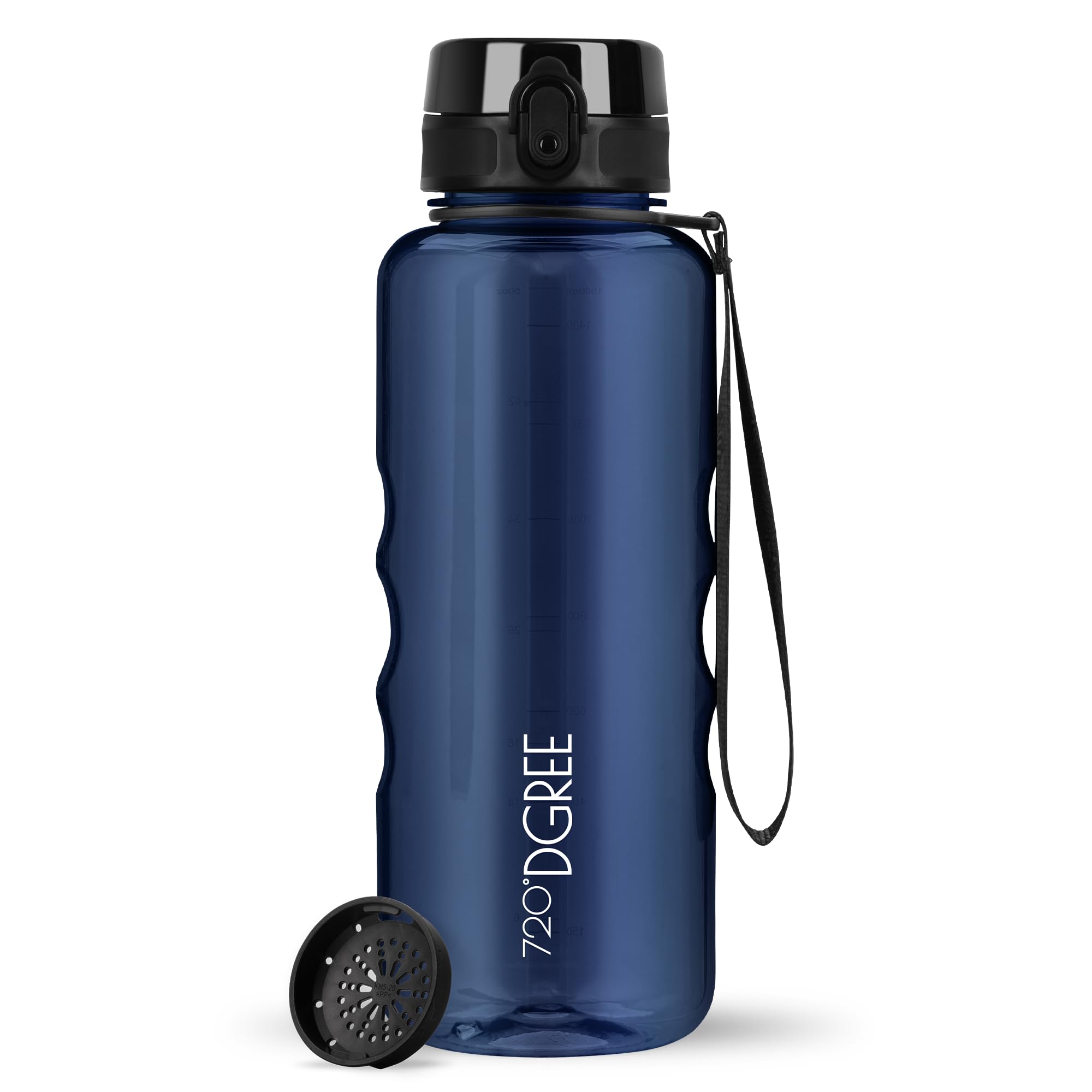 720°DGREE Water Bottle 1.5l “uberBottle“ crystalClear +Sieve - BPA-Free, Leakproof, Reusable Drinking Bottle - XL Sports Bottle for all Day Hydration, Gym, Fitness, Office, University, Hiking, Travel