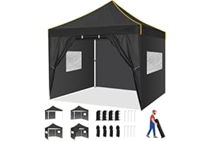 LAKEXUS 10x10 Pop Up Canopy Tent with 4 Removable Sidewalls, Easy Up Canopy - Commercial Outdoor Instant Portable Canopy Shelter w/Wheeled Bag, Waterproof Gazebo Tents for Parties Weddings Events Camping