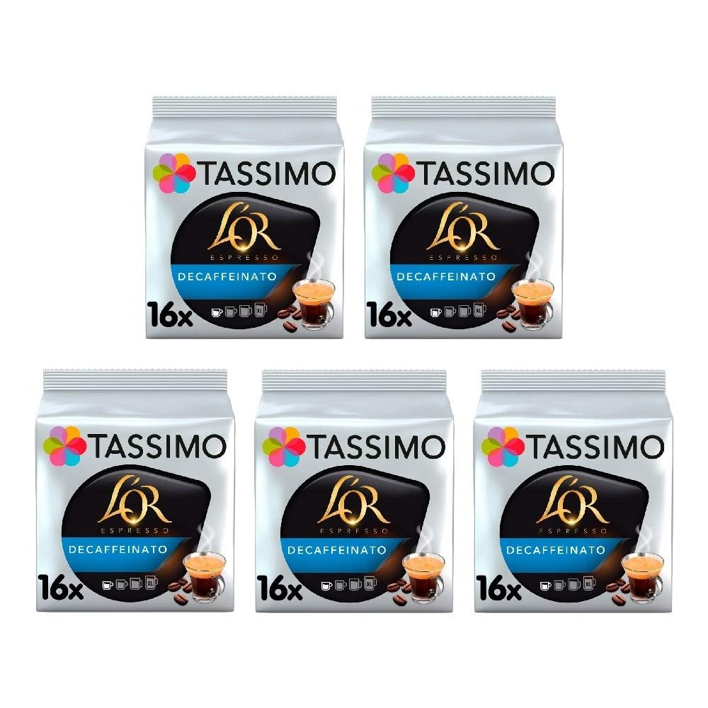 Tassimo L'OR Espresso Decaffeinato Coffee Pods x16 (Pack of 5, Total 80 Drinks)