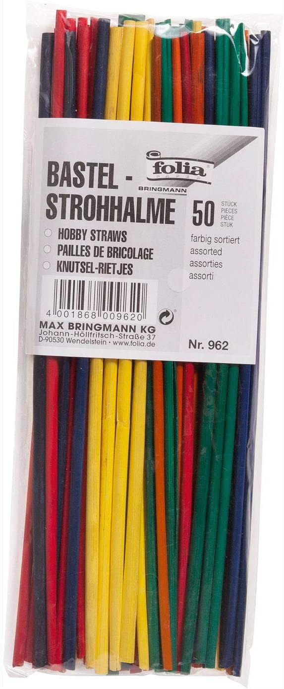 Folia Craft Straws Made of Straw, Multicolor, Eco-friendly, 50 Pieces, 22 cm, Ideal for Advent Crafts, Colourful, Einheitsgröße
