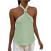 MakeMeChic Women's Halter Tops Criss Cross Backless Cute Going Out Tops Sleeveless Tie Casual Textured Shirt