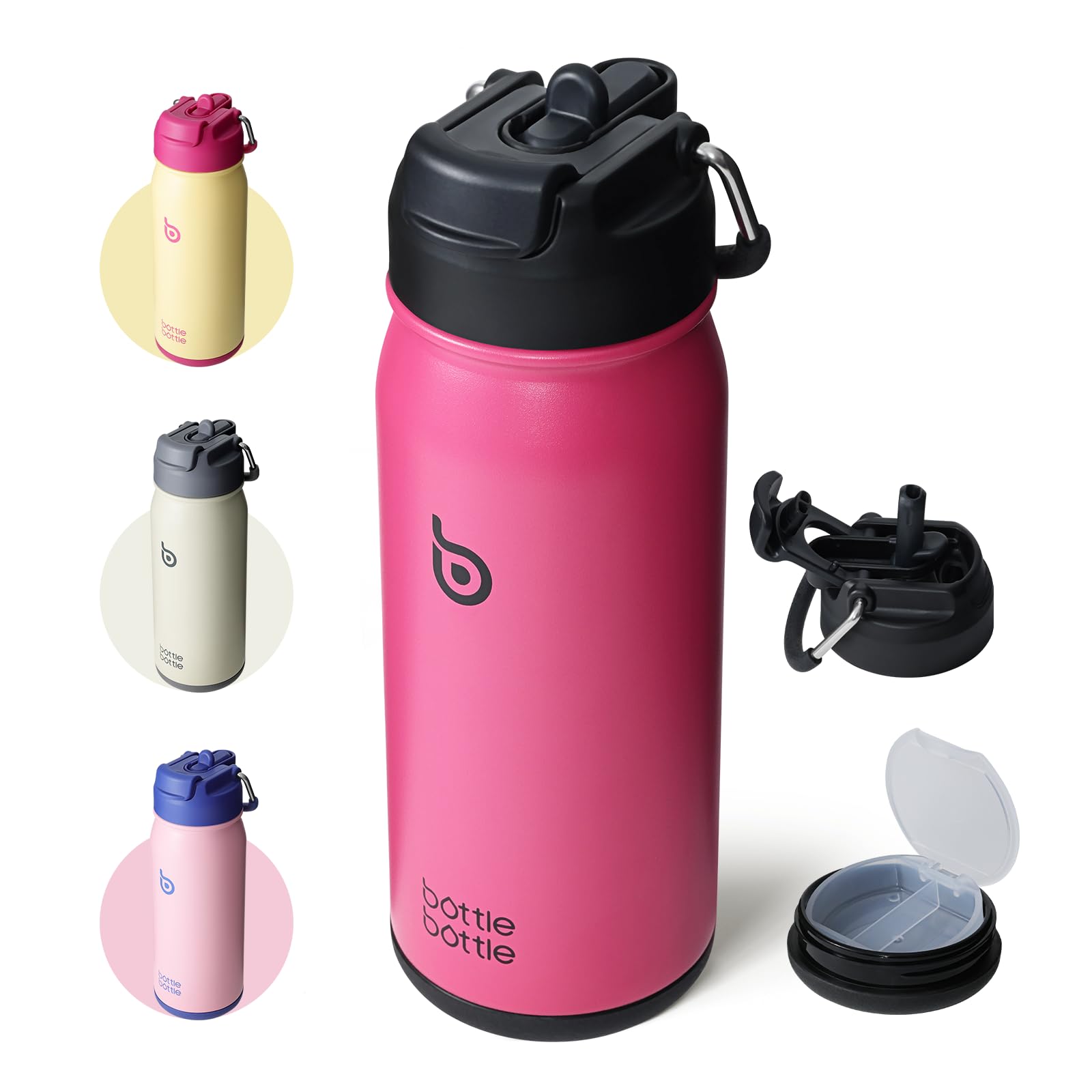 BOTTLE BOTTLE Stainless Steel Kids Water Bottle 16oz(470ml) Insulated Sports Water Bottle with Straw and Pills Holder for Gifts and School（Viva Magenta）