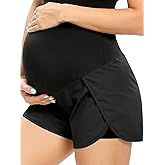 AMPOSH Women's Maternity Workout Shorts Over Belly Buttery Soft Athletic Yoga Running Shorts with Pocket