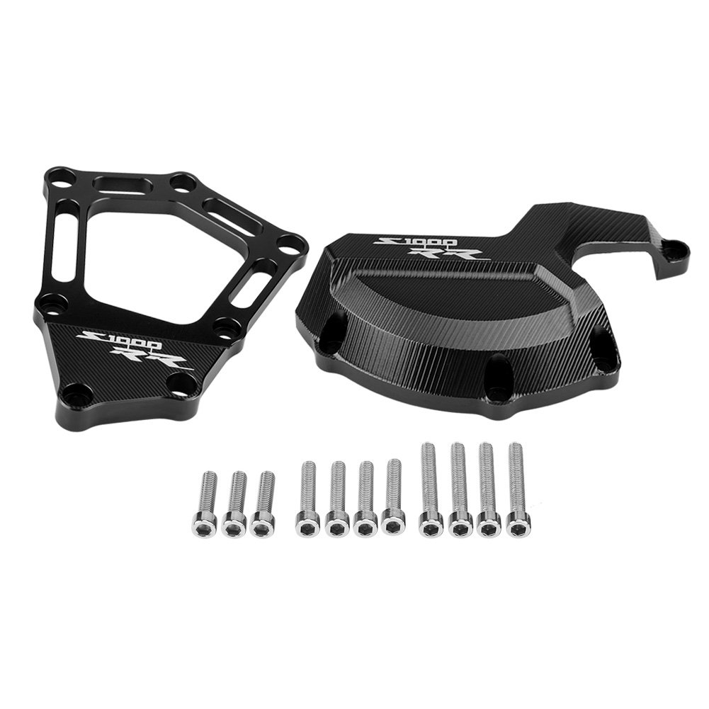 Qillu S1000RR S1000R S1000XR Motorcycle Engine Protector,Left & Right Engine Stator Cover Engine Protective Cover For S1000RR ABS K46 2009-2016 S1000R 2014 2015 HP4 2010-2016 S1000XR 2015 2016 (Black)