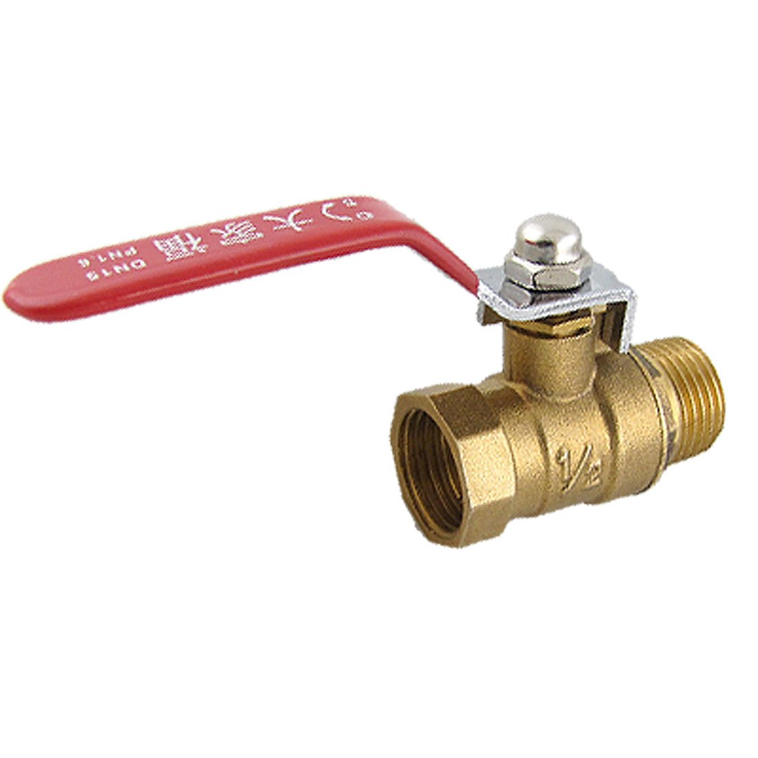 Sourcingmap Ball Valve Shut-Off Valve, 20.6mm Male to 19.2mm Female Thread, Pipe Tubing Fittings, 90 Degree Operation Handle, Metal Valve, Pack of 1