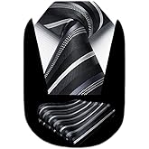 HISDERN Mens Striped Ties Classic Silk Woven Tie and Pocket Square Set Formal Business Necktie Handkerchief for Wedding