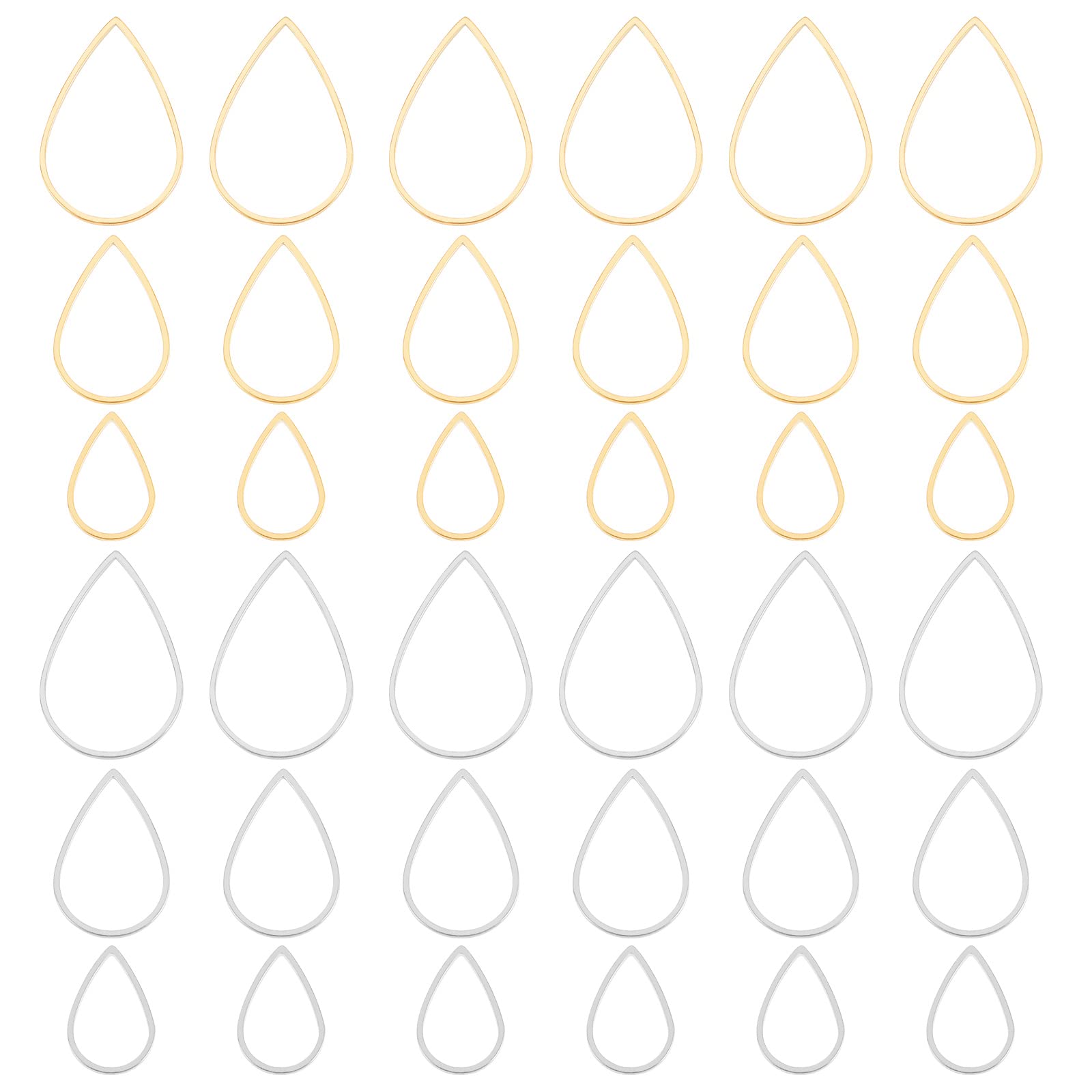 UNICRAFTALE 36pcs 2 Colors Teardrop Linking Rings Stainless Steel Open Bezels Linking Rings Beading Hoop Earrings Linking Hollow Charms for Dangle Beading Hoop Jewelry Making15~25mm