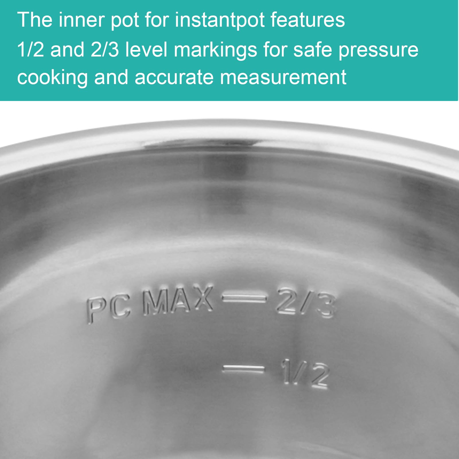 Stainless Steel Inner Pot for Instant Pot 6QT, Upgrade Replacement Pot for Instant pot 6 quart, Food Grade 304 (18/8) Stainless Steel Cooking Pot with Thick Bottom, Non-Toxic (No Teflon)