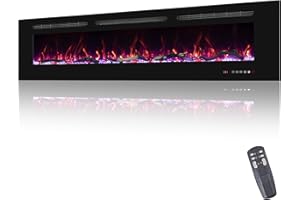 Oxhark Flame 72inch Electric Fireplace in Wall Recessed and Wall Mounted Fireplace Electric, 13 Flame Colors, Realistic Logs &Crystals Fuel Bed, Adjustable Temperature and Timer, 750W/1500W, Black