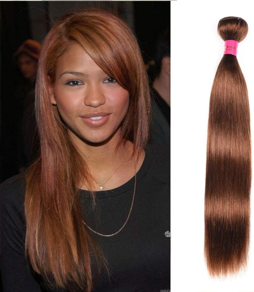 FASHION LADY Brown Straight Hair Bundles 1 Bundles Peruvian Kinky Straight Borwn Virgin Human Hair Weaving Wefts(16Inch,#4)