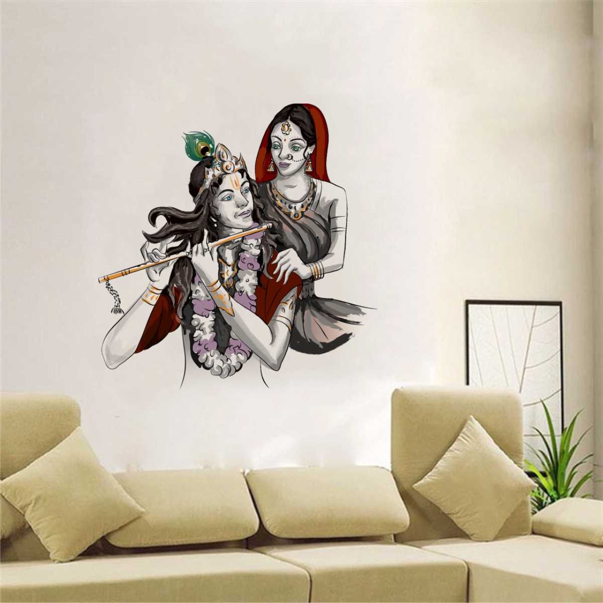 Buy Rawpockets Decal ' Lord Krishna with Radha ' (Material PVC Vinyl Matte Finish, Wall