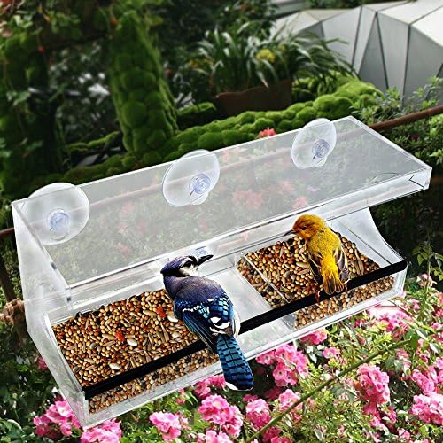 GemPet Window Birds Feeder with Easy to Clean and Refill Drawers, Keeping Food Dry
