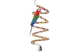 OSWINMART 63'' Bird Rope Perches Birdcage Swing Toys 100% Cotton Natural Bird Perch Peck/Chewing with Vintage Bell Climbing Standing Bungee Parrot Toys for Small to Regular Size Parrot Cockatiel Birds