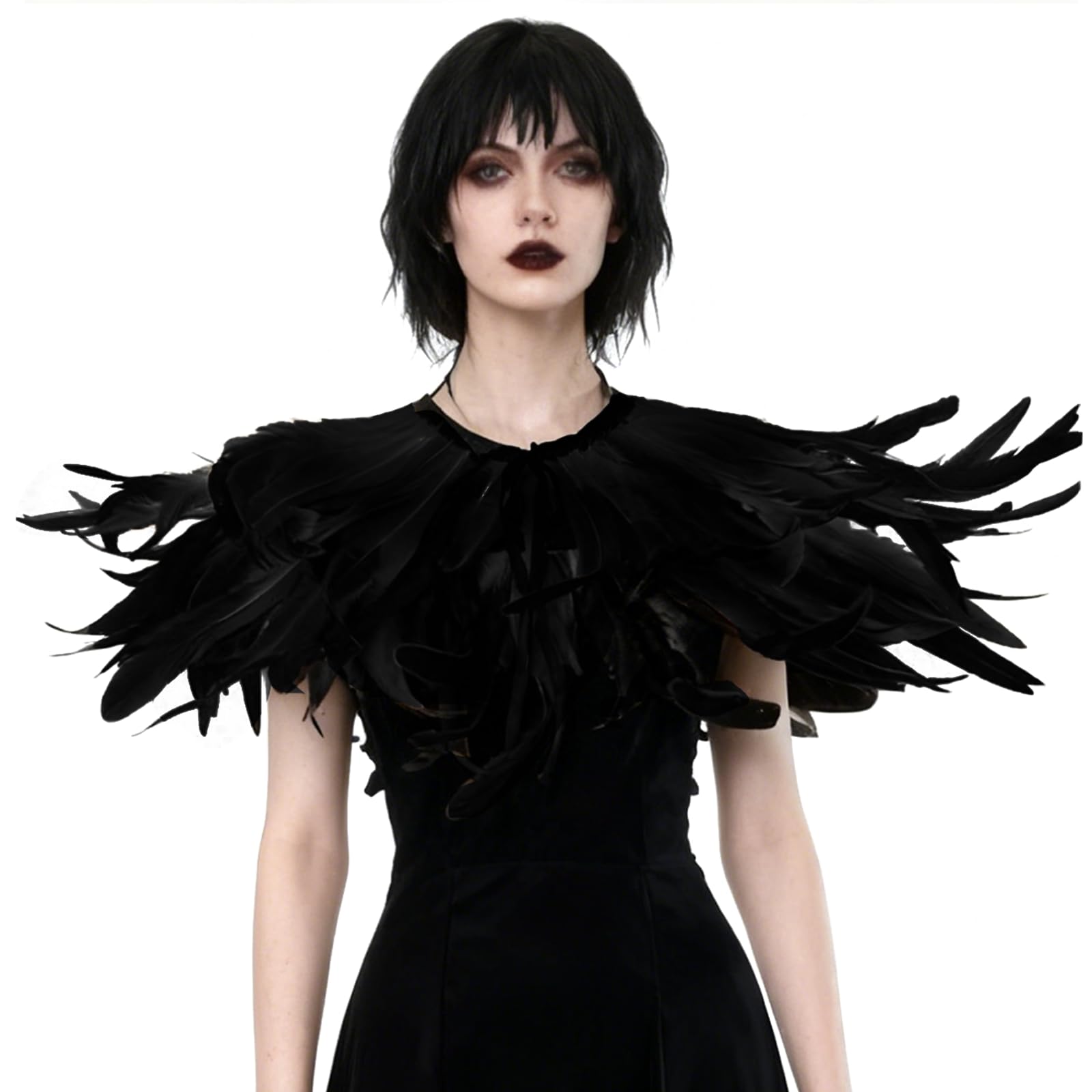 keland Gothic Feather Shrug Cape Shawl Choker Collar Halloween Costume (Black A)(Size: One Size) โ image 1