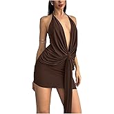 SOLY HUX Women's Sexy Open Back Halter Mini Dress Deep V Neck Draped Sleeveless Backless Party Club Going Out Dresses
