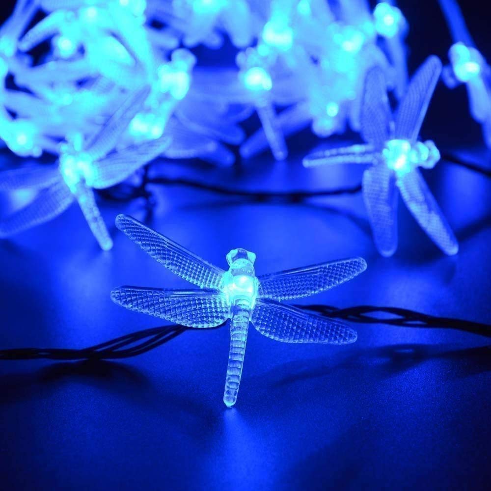 KEEDA 20 LED 16ft Dragonfly Solar Outdoor String Lights, Waterproof Decorative Lighting for Outdoor Garden Festival Party Decorations (Blue)
