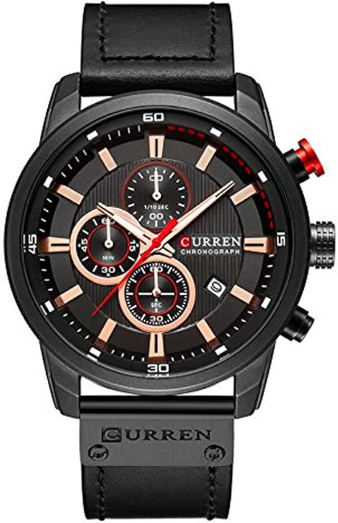 Reloj de Pulsera para Hombre, Resistente al Agua, Calendario Completo, Correa de Cuarzo, Calendario 3bar, Resistente al Agua, Reloj de Cuarzo (Negro)