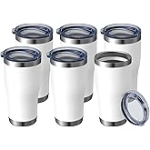 HASLE OUTFITTERS 20 oz Tumbler Bulk, Stainless Steel Tumblers with Lid, Vacuum Insulated Tumbler, Double Wall Powder Coated Cup, coffee mugs, White, 6 Pack