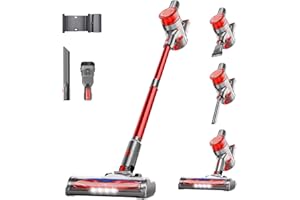 fenhua Cordless Stick Vacuum Cleaner for Home, Powerful Stick Vacuum Cleaner with Rechargeable Battery, 6-in-1 Lightweight Handheld Vacuum, 45 Mins Runtime for Hardfloor & Carpets Pet Hair (red)