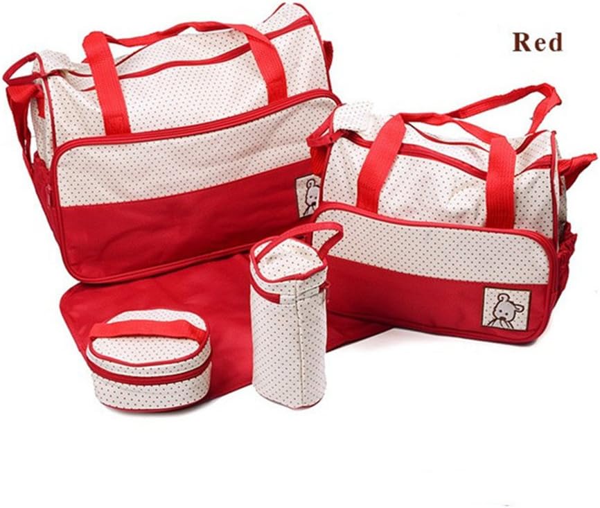 Banner Bonnie Diaper Tote Bag with 2 Bag Insert Organizer Changing Nursing Pad 7 Pieces Set (Red)