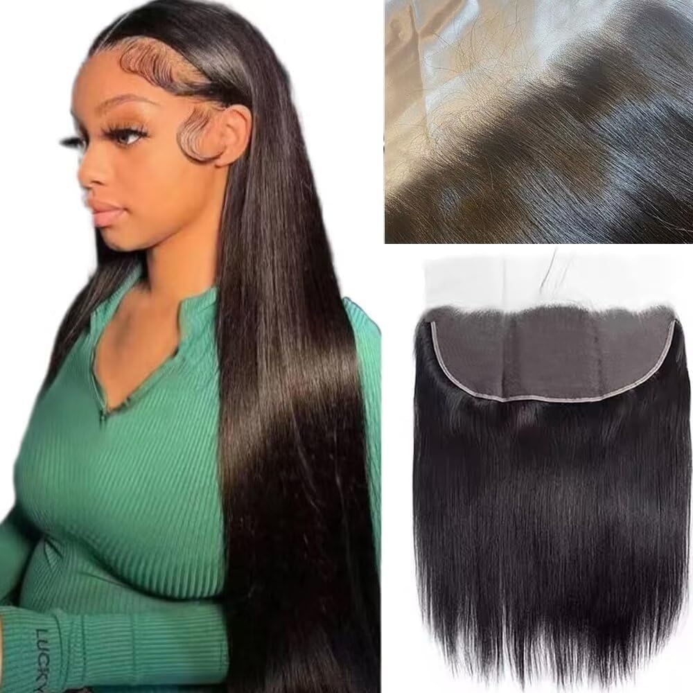 MYouan 13x6 Ear to Ear Lace Frontal Human Hair Straight Wave 150% Density HD Transparent Lace Frontal Closure Pre Plucked With Baby Hair 12A Frontals Human Hair 14inch — image 1