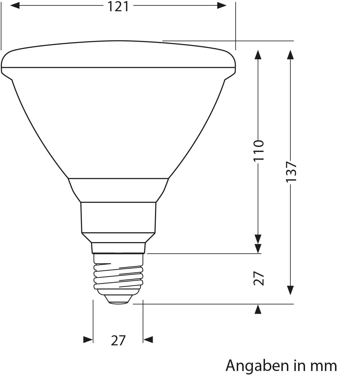 ledscom.de E27 LED Bulb, PAR38 Short Neck, Warm White (2700 K), 15.7 W, 1152lm, 42°, Reflector Mirror (Silver) - Image 3
