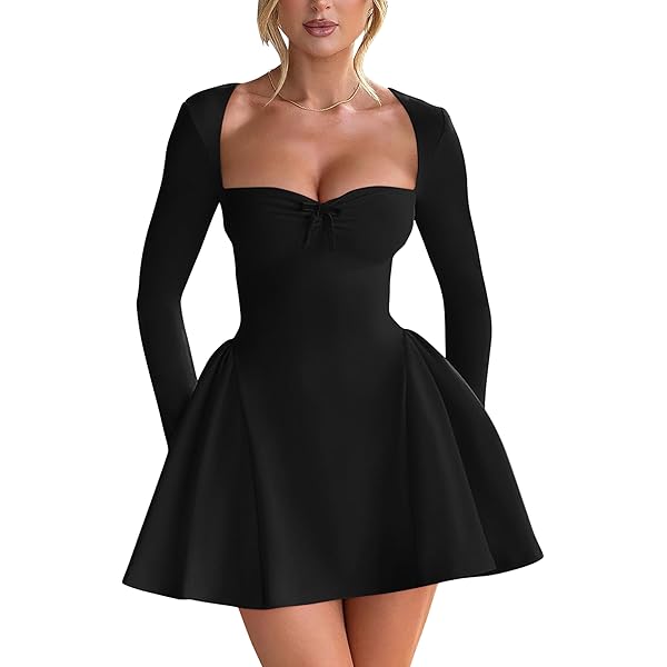 blue dress for baby girl Long-Sleeve Short Black Low V-Neck Party Dress– PromGirl