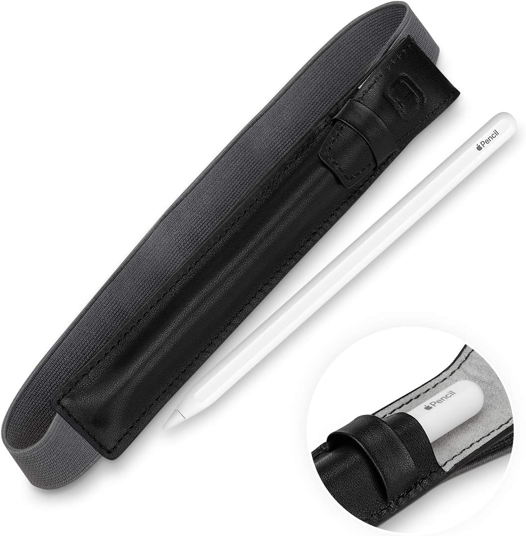 TETDED Genuine Leather Handcrafted Pouch 03 for Apple Pencil 2nd Generation Holder, iPad Pro 12.9" (2018) (Nappa Black)