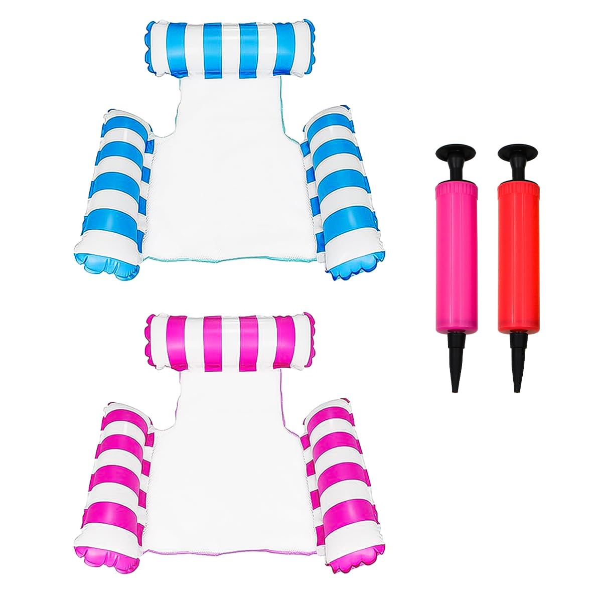 Tiardey 2Pack Inflatable Pool Floats Hammock,4in1 Inflatable Hammock(Saddle,Lounge Chair,Hammock,Drifter),Water Lounge Party Toys(Blue+Pink)