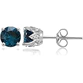 Sterling Silver London Blue and White Topaz Crown Stud Earrings