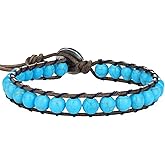 KELITCH New Turquoise Bracelets Skull Beaded Wrap Bracelet on Brown Leather Bracelets Handmade Jewelry
