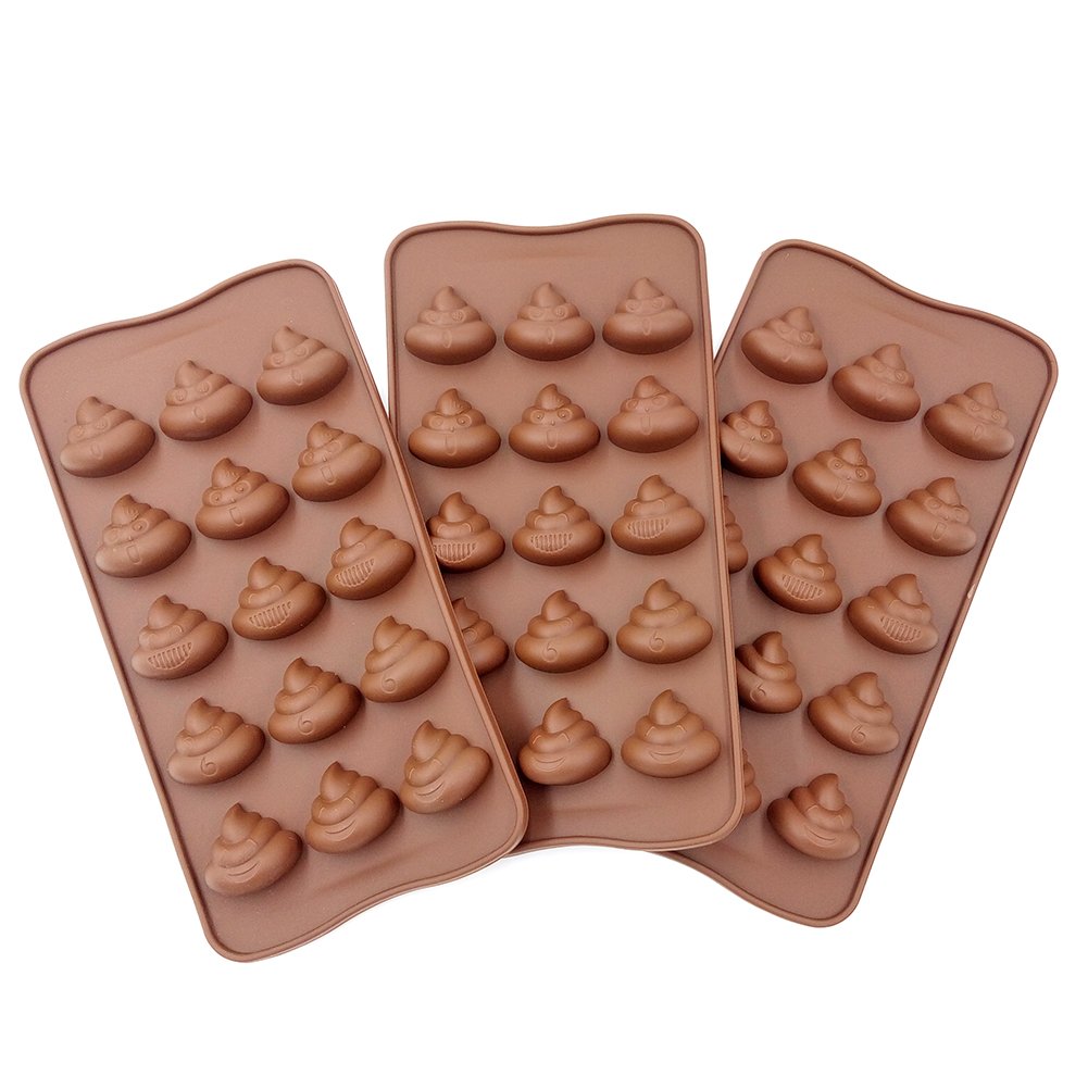3pc Cute Funny Poop Emoji Candy Molds, Chocolate Molds, Silicone Molds, Soap Molds, Silicone Baking Molds Smile stool Ice Cube Candy Dessert Jello Mould, coffee (poop)