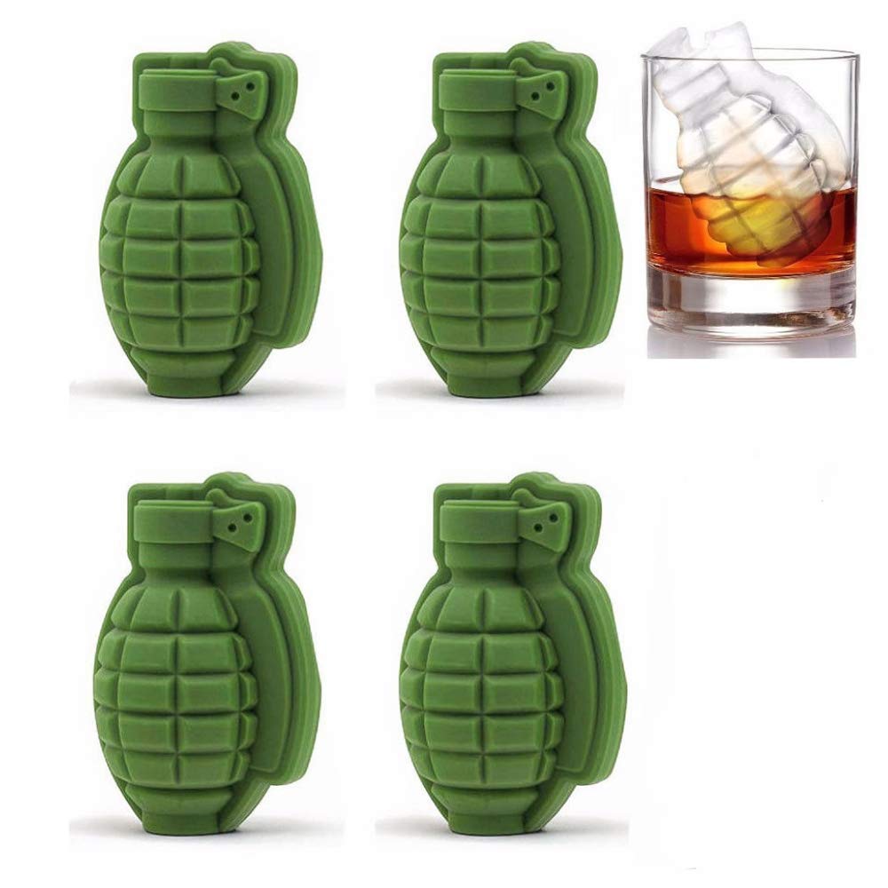 JZK 4 x Silicone 3D Grenade Shape ice Cube Mold Cake Tray Moulds ice Moulds Silicone for Whiskey Scotch Cocktails Coffee Fruit Juice and soda pop