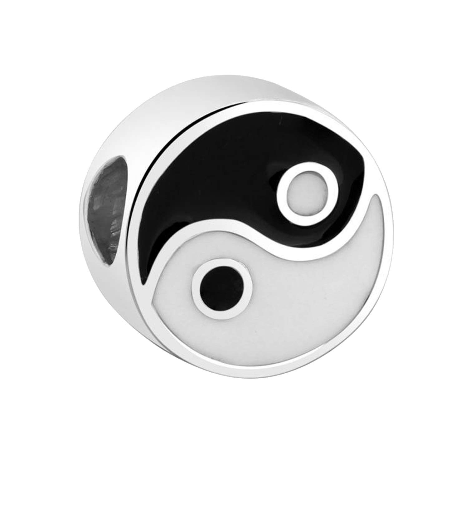 Nenalina Bead pendant yin and yang 925 sterling silver, charm bead compatible with all standard wearer bracelets and chains, 717537-001, Sterling Silver, Crystal