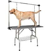 ROOMTEC 46" Dog Grooming Table,Foldable Home Pet Bathing Station with Adjustable Height Arm/Noose/Mesh Tray