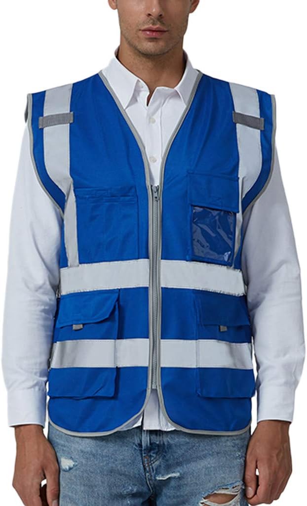 TIMEEMAN Mens Hi Viz Vis Jacket Safety Workwear Security Road Works Reflective Bomber Coat M-7XL