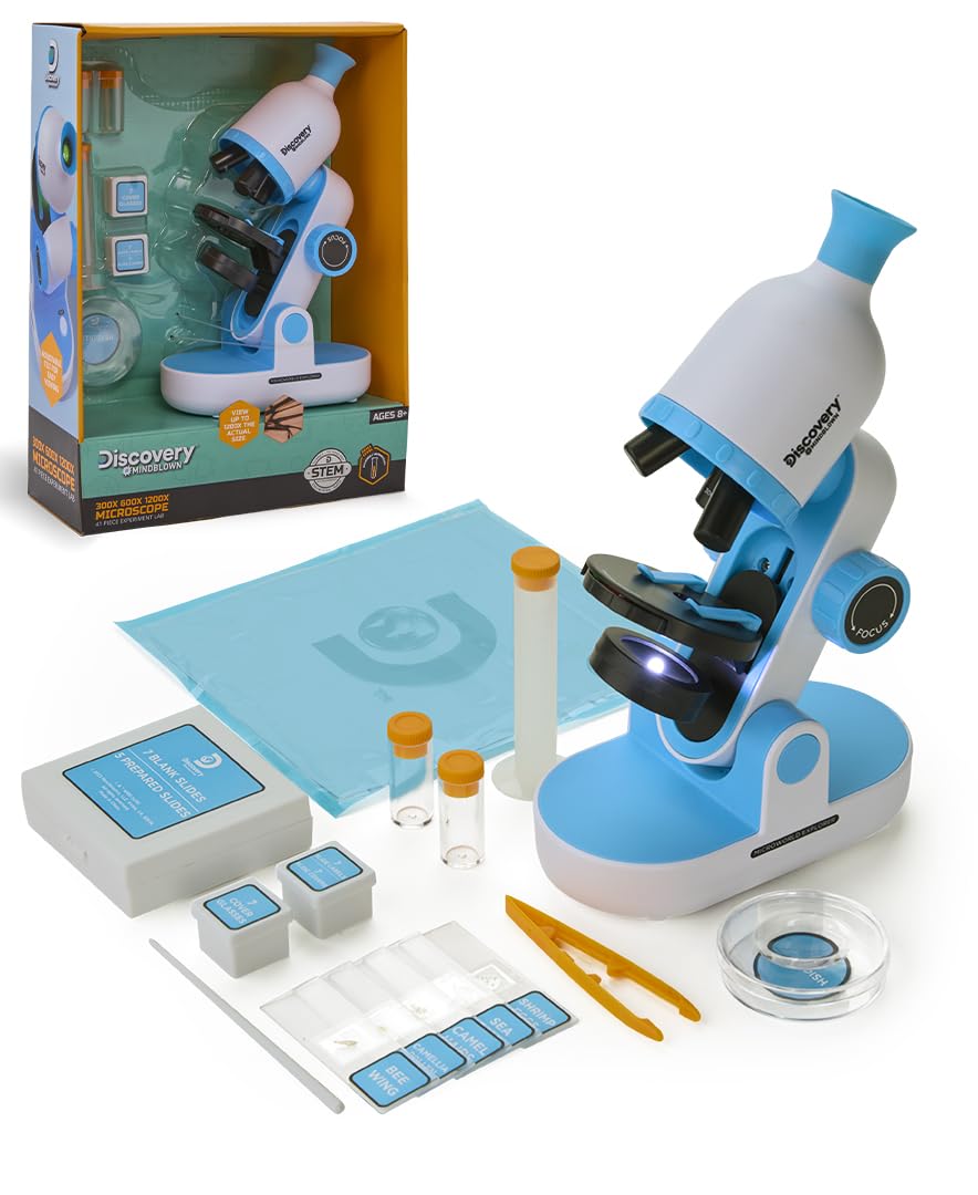 DISCOVERY #MINDBLOWN - Kids Microscope Set - Early Explorers Microscope with Built-In Light and Tools - Science Experiments for Kids - Science Kit for Children - 41 Pcs