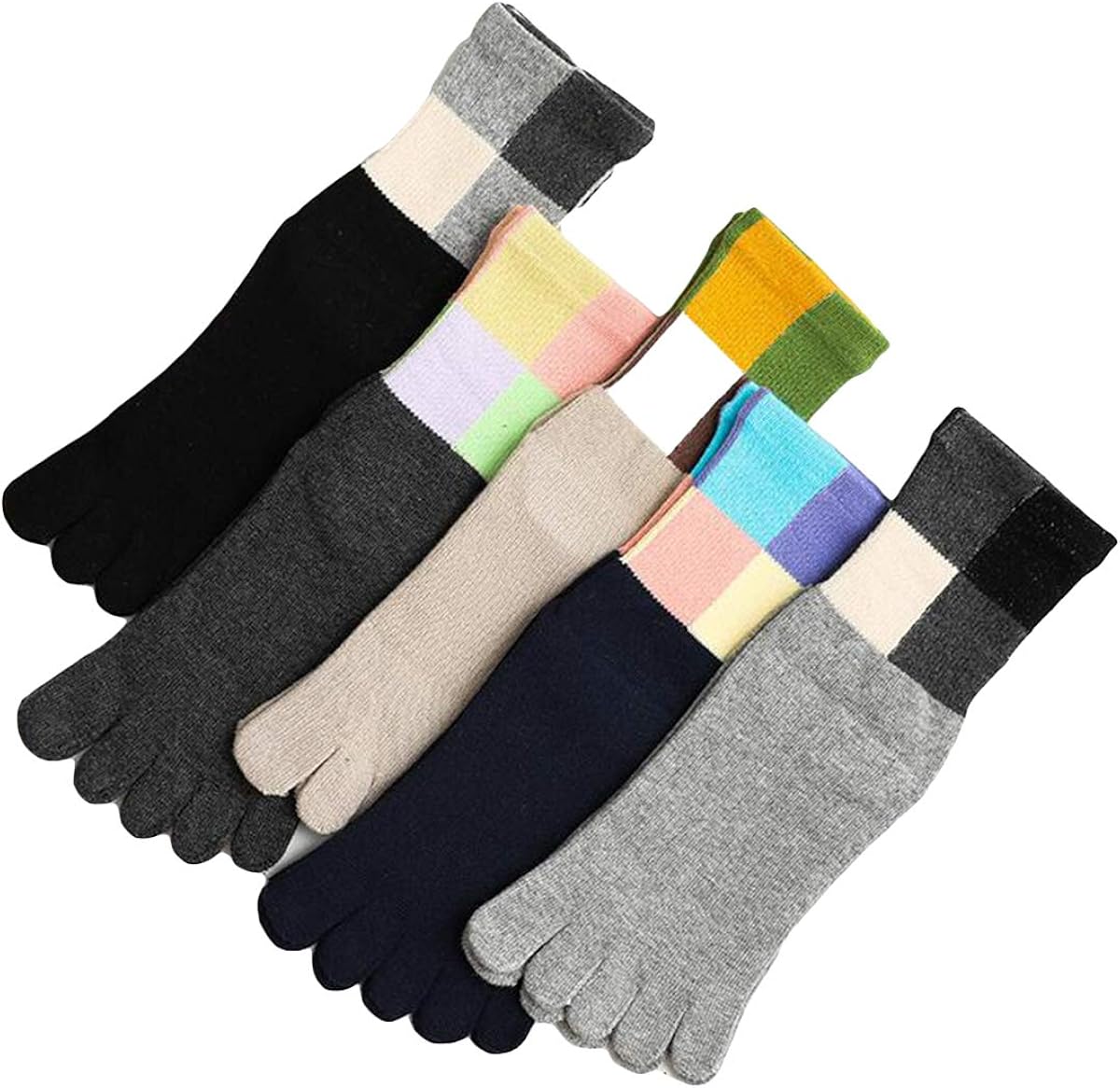Petyoung 5 Pair Women Toe Socks, Five Finger Cotton Crew Ankle Sock