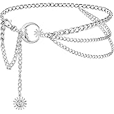 Tweruna Multilayer Metal Silver Waist Chain Belt, Silver Belly Chains for Women, Moon & Sun Belt Adjustable Belly Body Chain Jewelry for Dresses, Jeans, Trouser