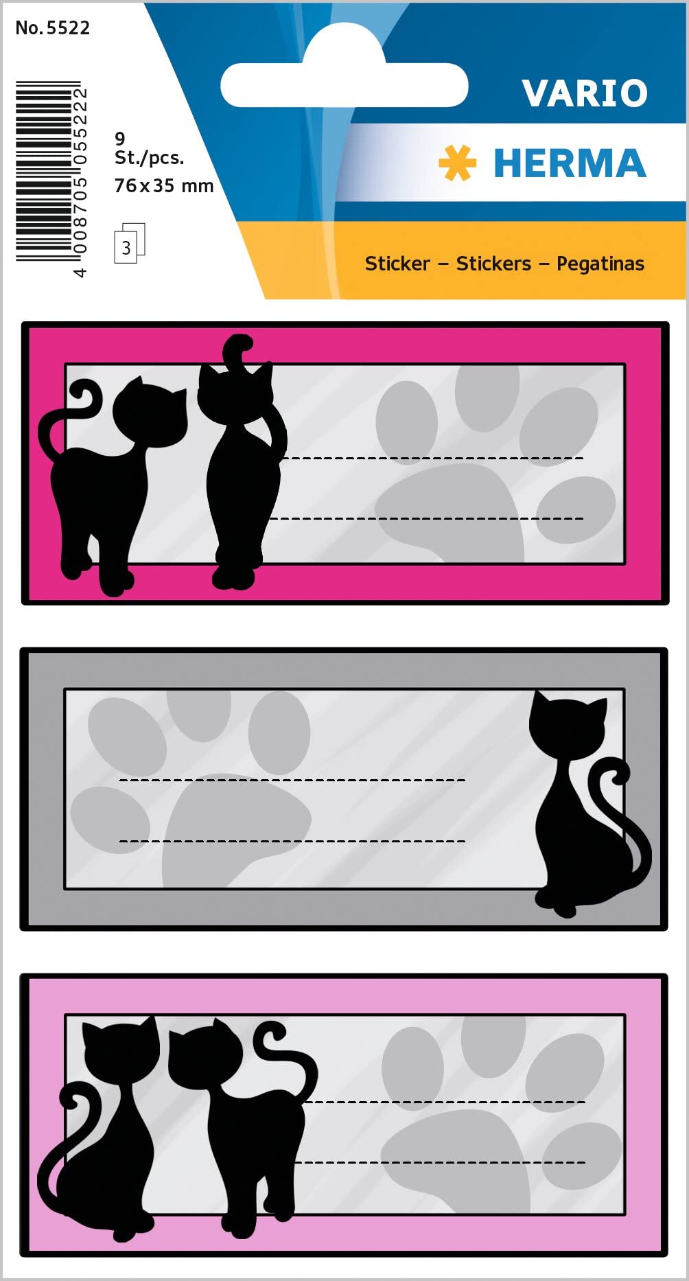 Herma 5522 Name Labels for School Stapler, Black Cat Motif 7 x 6 x 3, 5 cm/Capacity: 9 Labels