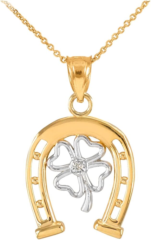 14k TwoTone Gold Lucky Horseshoe with Irish 4Leaf Clover