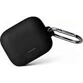 Geiomoo Silicone Cover for EarFun Air Pro 4+ Case, EarFun Air Pro 4 Plus Case, Soft Flexible Scratch Resistant Protective with Carabiner (Black)